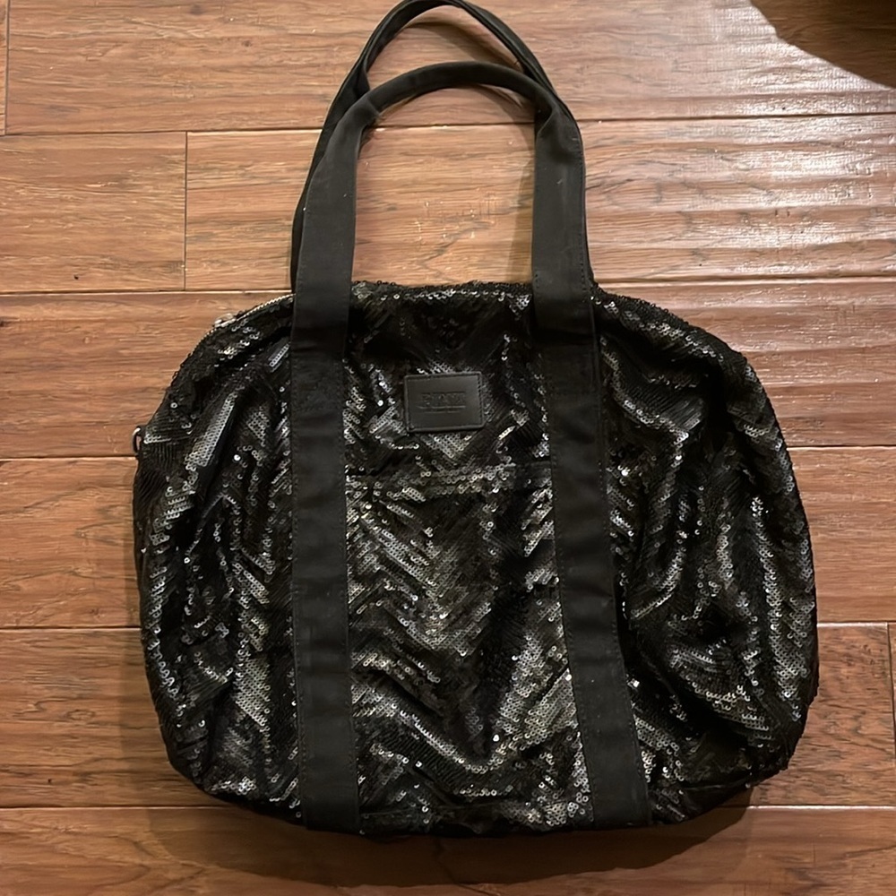 PINK by Victoria’s Secret Black Sequin Duffle Weekender Travel Overnight Bag